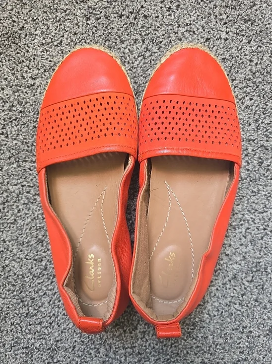Clarks Artisan Reeney Helen Orange Leather Slip On Espadrille Flats Loafer 8M - Picture 9 of 10